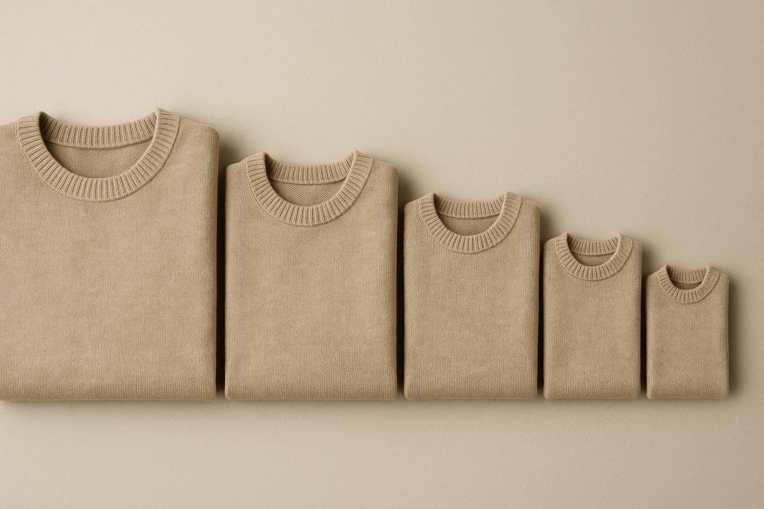 Six identical folded sweaters in a size run, illustrating whether resellers should list same item multiple sizes separately