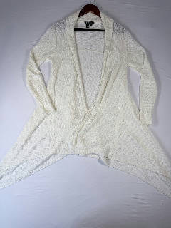 Lauren Ralph Lauren Women's M Open Front Cardigan White Linen Knit