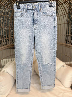 Women's Light Wash Distressed Mom Willa Jeans Cuffed Hem High Rise Straight Leg