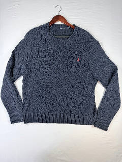 Polo Ralph Lauren Mens XL Cable Knit Sweater Navy Blue Cotton Pony Logo Crewneck