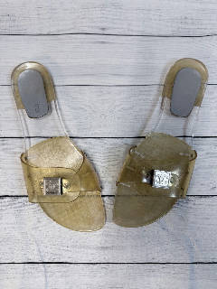 Chanel Vintage Jelly PVC Slide Sandals CC Logo Buckle Clear Gold Sz EU 42 ~US 12