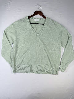 White + Warren Women's V-Neck Sweater Size L Sage Green Cashmere Blend