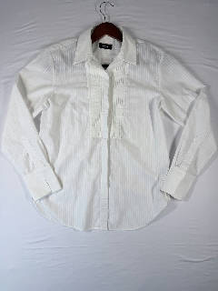 ME+EM Women's White Tonal Stripe Pintuck Long-Sleeve Shirt — UK 8 / US 4 / EU 36