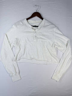 Rag & Bone Standard Issue Henley Top Sz M White Cropped Long Sleeve