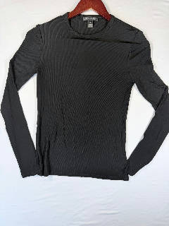 St. John Women's Size S Black Ribbed Knit Long Sleeve Top Crew Neck