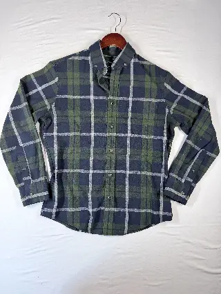 Mizzen+Main Trim Fit Men's Long Sleeve Shirt Sz S Navy Green Plaid Button Down