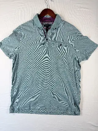 Ted Baker London Men's Polo Shirt Size 5 (L) Green Striped Button Placket