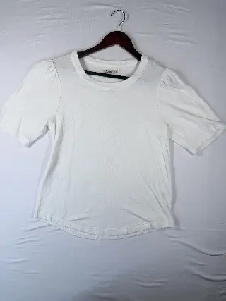 Faherty Women's White T-Shirt Size M Puff Sleeve Short Sleeve Tee