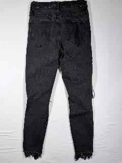 Mother Women's Black Denim Skinny Jeans High Rise Distressed Frayed Hem Size 30