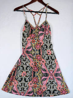 prAna Fit & Flare Top Size S Gray Pink Paisley Floral Print Stretch