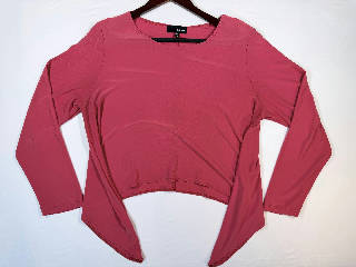 Sun Kim Women's Asymmetrical Crop Top Size M Pink Long Sleeve Made in USA