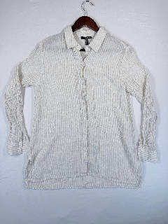 Eileen Fisher Women's XS Linen Button Front Shirt Striped Long Sleeve Top