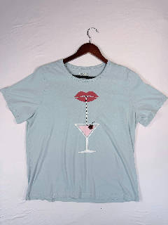 Kate Spade New York Women's XL T-Shirt Martini Lips Graphic Tee Blue