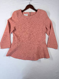 Armani Collezioni Peplum Top Size 8 Pink Wool 3/4 Sleeve Zip Back Italy