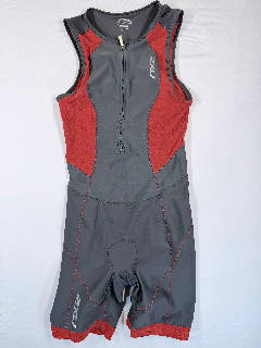 2XU Men's Medium Compression Tri Suit Bib Shorts Full Length Black Red