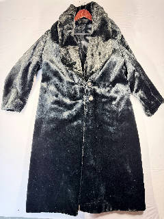Vintage 1930's H&H Genuine Hudson Fur Fabric Long Coat Faux Fur Black Style M/L