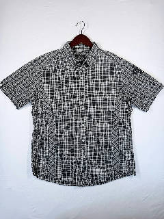 7 Diamonds Men's XL Button-Up Shirt Black White Plaid Check Short Sleeve