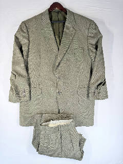 Burberry Men's 2-Piece Suit Olive Taupe Check 42R Wool Blend Jacket & Pants