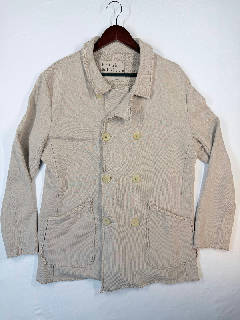 Frank & Eileen Women's L Button Front Jacket Raw Edge Seams Beige Cotton