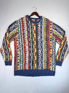 Vintage Pacsun Coogi-Style Sweater XL Multicolor Aztec Knit Cotton Acrylic