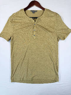 John Varvatos Men's Henley Shirt Size M Tan/Khaki Short Sleeve Linen Blend